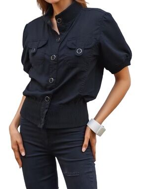 SWS Y2K Bomber Jacket with Short Puff Sleeves in Black Size Medium